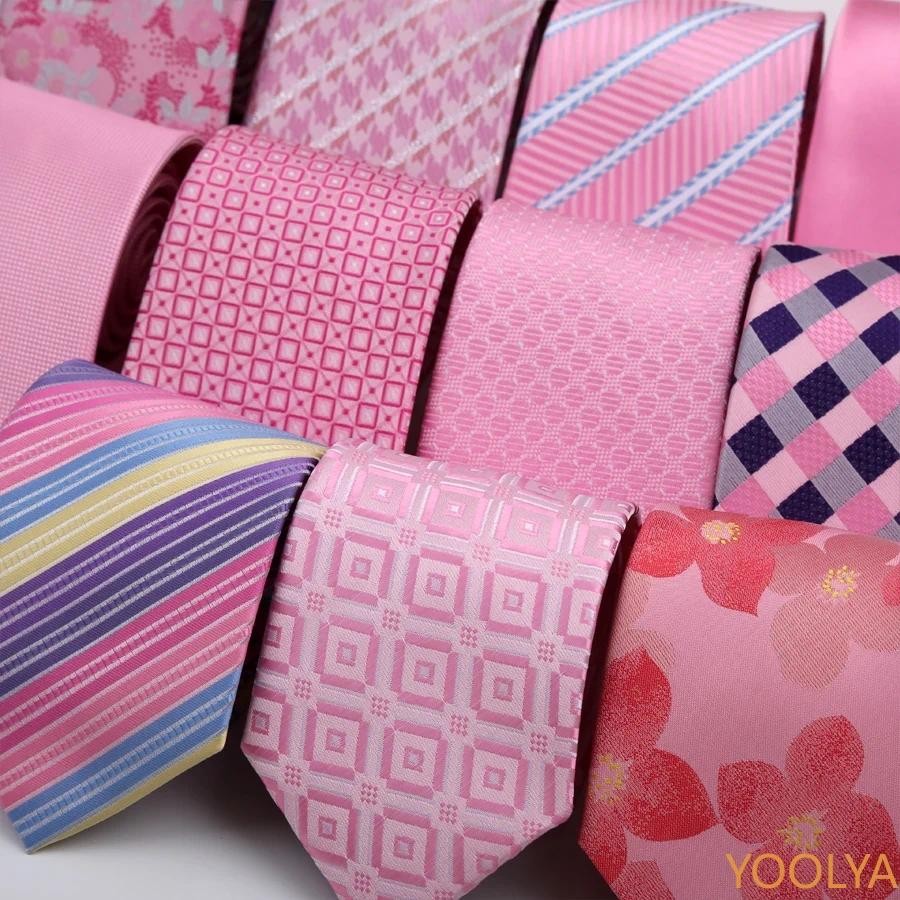 หรูหรา 8 ซม.Tie Mens เนคไทสีชมพูลายดอกไม้ลายสก๊อต Solid Ties สําหรับ Man เจ้าบ่าวคอ Tie