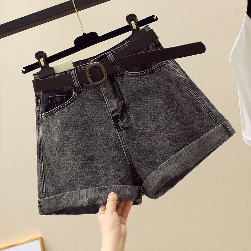 นักเรียนฤดูร้อนหญิง] Chic [Loose Hot Pants Wide-Leg Denim All-Match เอวสูง Slimmer ดูกางเกงขาสั้นสีเ