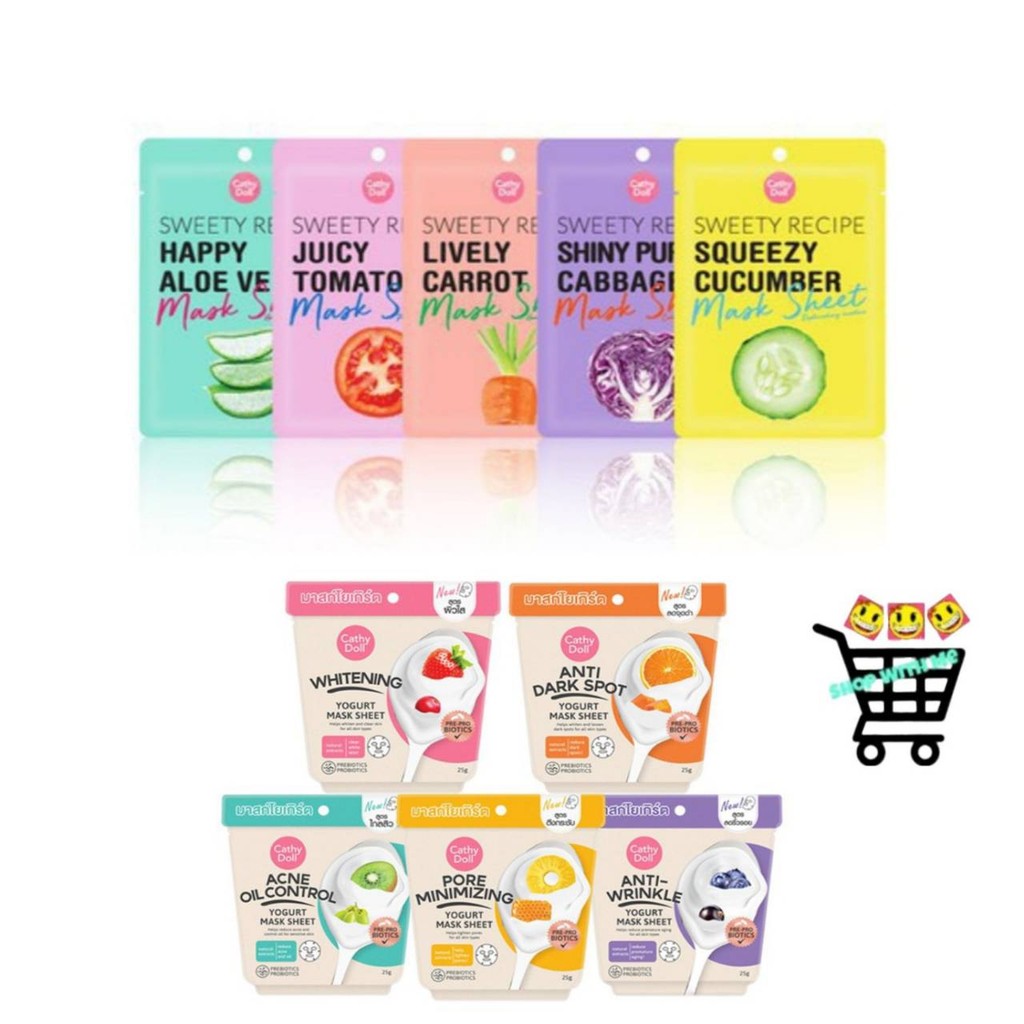 มาร์คหน้า เคที่ดอลล์ Cathy Doll โยเกิร์ตมาสก์ชีท และ แผ่นมาส์กหน้า เคที่ดอลล์ Cathy Doll Sweety Recipe Mask Sheet 25g