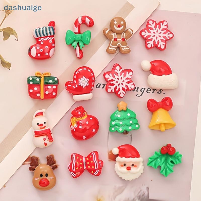 [WvW] 10 ชิ้นมินิคริสต์มาสตุ๊กตาเรซิ่นหัตถกรรมน่ารัก Reindeer Xmas Tree Santa Claus Flatback Cabochon เครื่องประดับ DIY ของขวัญปีใหม่ OoO