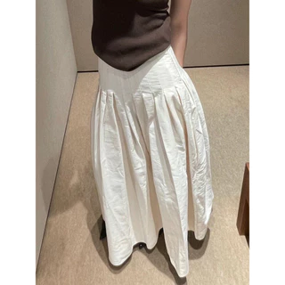 Off-white จีบ a-Line กระโปรงผู้หญิงฤดูใบไม้ร่วงสไตล์ใหม่การออกแบบรู้สึก Simple All-Match Niche เอวสูง Slimmer ดูแฟชั่น All-Match Umbr