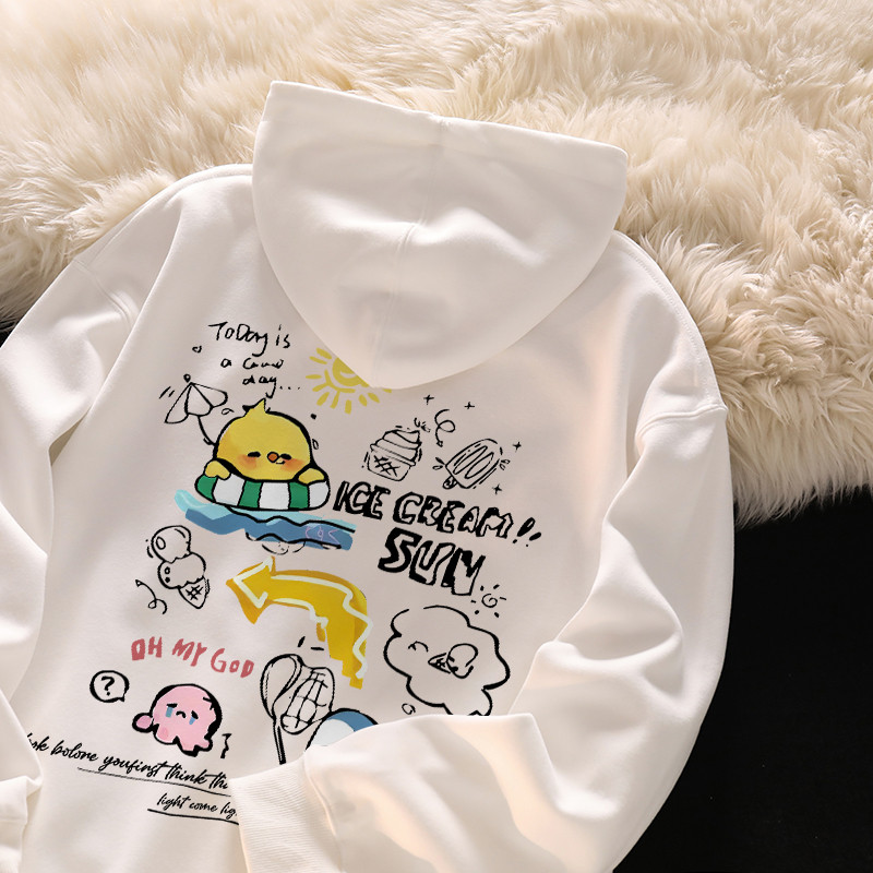 SELVZE（พร้อมส่งจากกทม มาถึงใน 2วัน）Printed Hoodie,ตัวอักษรที่เรียบง่ายพิมพ์ เสื้อฮู้ดแขนยาวบาง L000350