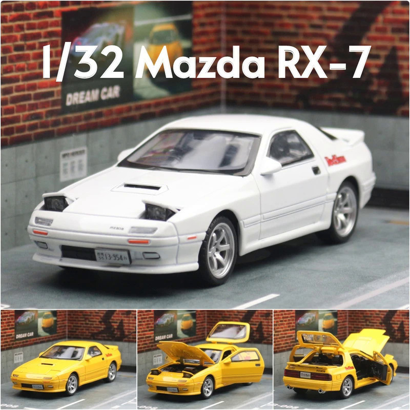 1/32 Mazda RX7 Initial D Miniature Diecast RX-7 Toy Car Model Sound & Light Doors Openable Collectio