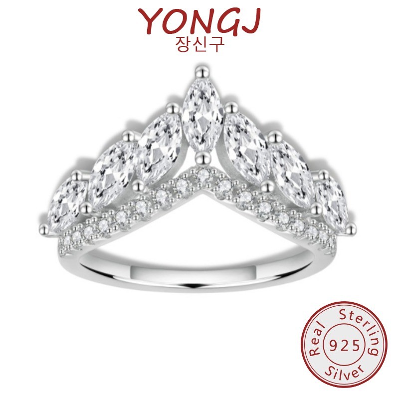YONGJ V-Crown Sparkling Diamond Moissanite แหวนเพชรแพลทินัมผู้หญิง
