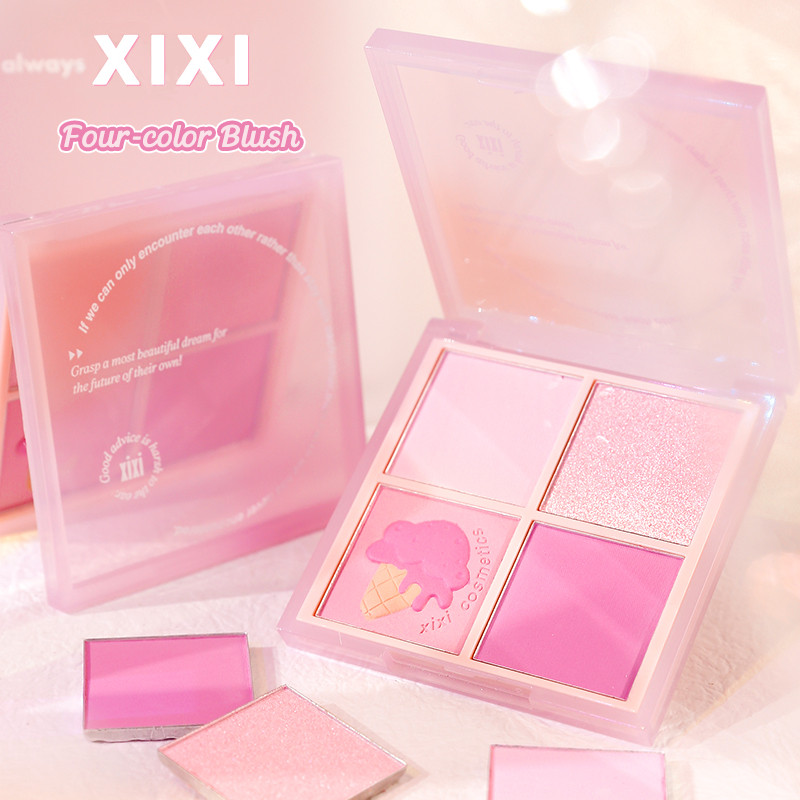 XIXI D511 4 Color Blush บลัชออน พาเลทแต่งหน้า 4สี เนื้อแมตต์ สีชมพู สีม่วง ติดทนนาน กันน้ํา