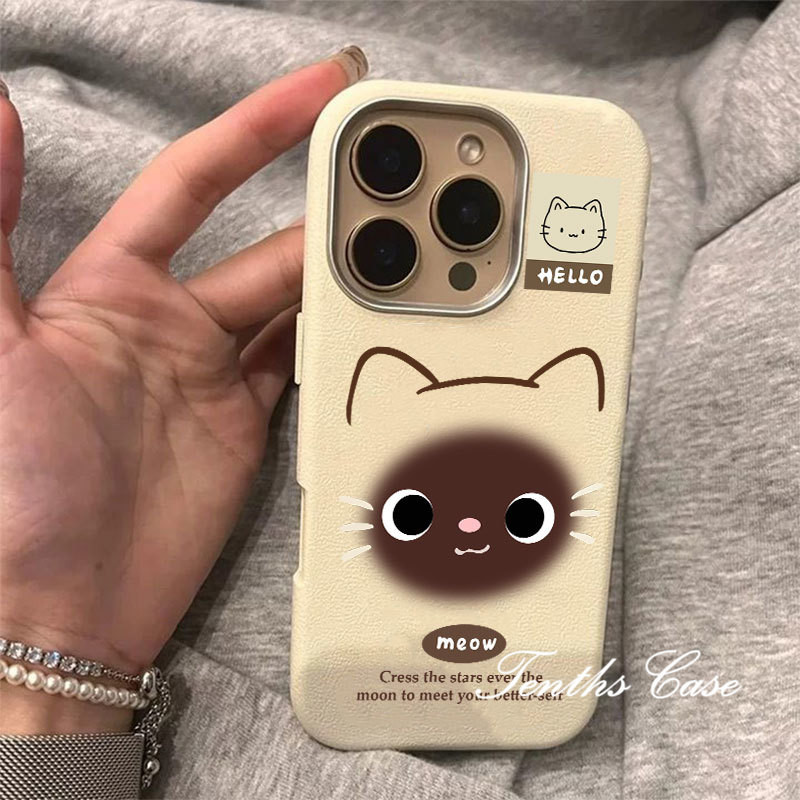 สําหรับoppo A3X A60 A79 A38 A18 A95 A94 A93 A92 A78 A76 A17 A16 A15 A31 A53 2020 น่ารักCattyธรรมดารูปแบบหนังชุบเลนส์กรอบเคสโทรศัพท์ปกอ่อน