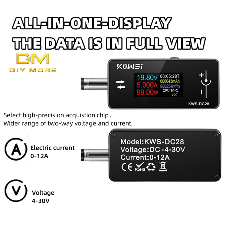DIYMORE KWS-DC28 0.96 นิ้ว TFT HD จอแสดงผลดิจิตอล DC 5.5*2.5 อินเทอร์เฟซเครื่องทดสอบแรงดันไฟฟ้าแอมป์