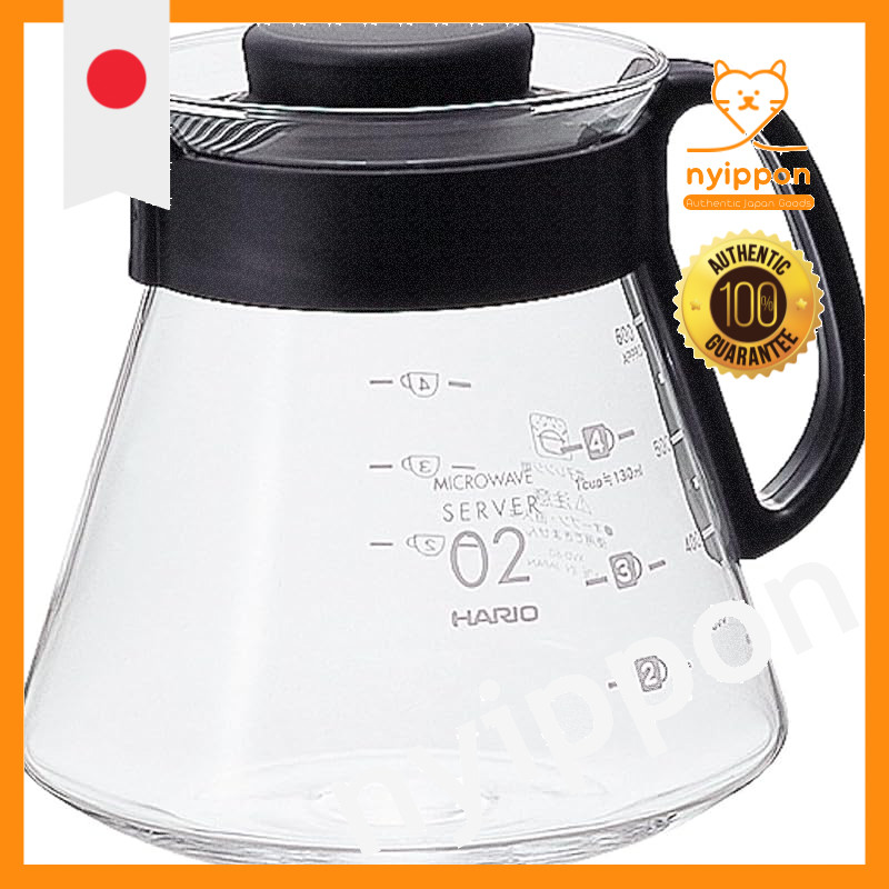 HARIO V60 Range Server 600ml for 2-5 cups, Black, Coffee Hand Drip, Heat-Resistant Glass [XVD-60B]
