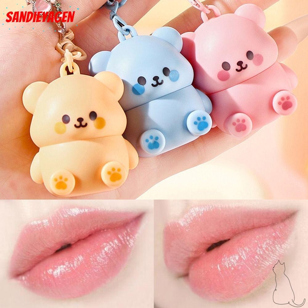 Sandieyean ลิปกลอส, Moisturizing Anti-dry Little Bear Lip Balm, แบบพกพา 4ml Anti Crack พร้อมพวงกุญแจลิปสติกสําหรับเด็ก