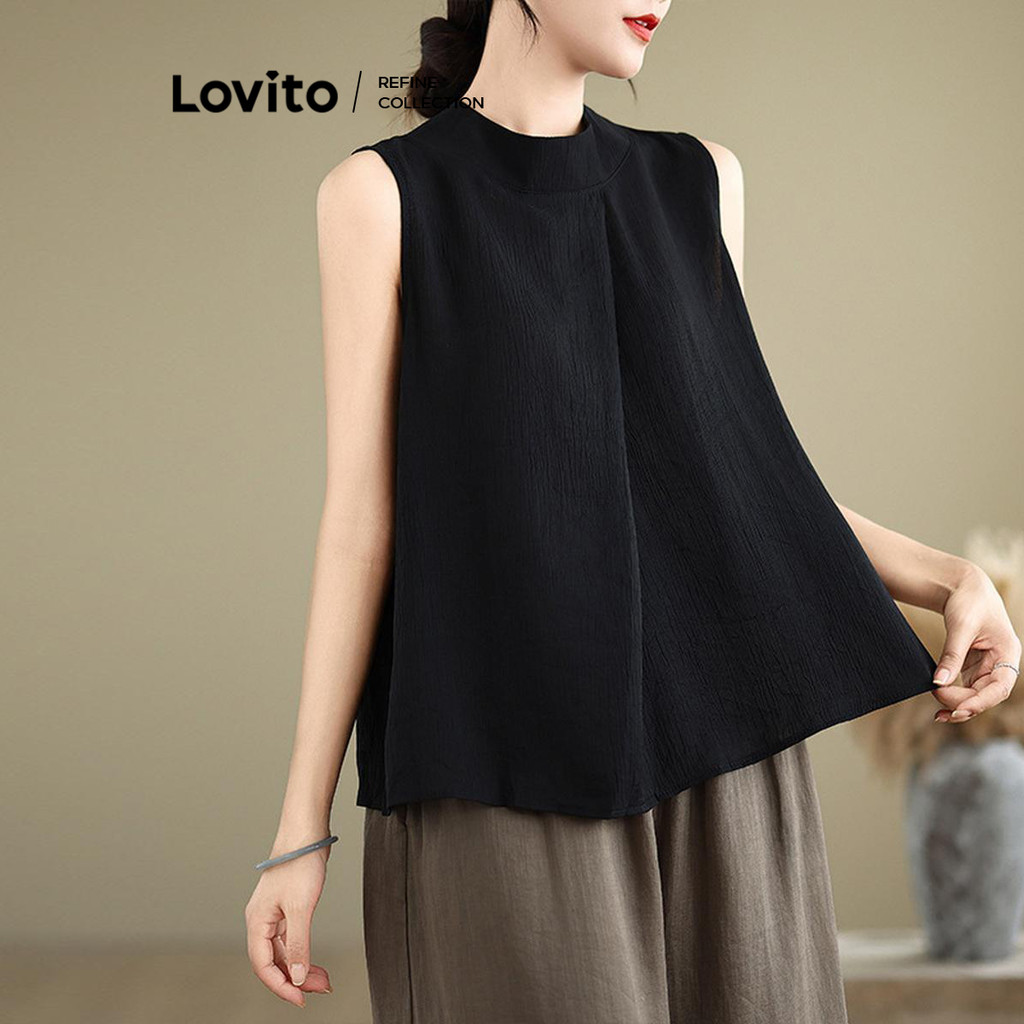 Lovito เสื้อแขนกุดผู้หญิง เบสิก สีพื้น สไตล์หรูหรา LNE77744