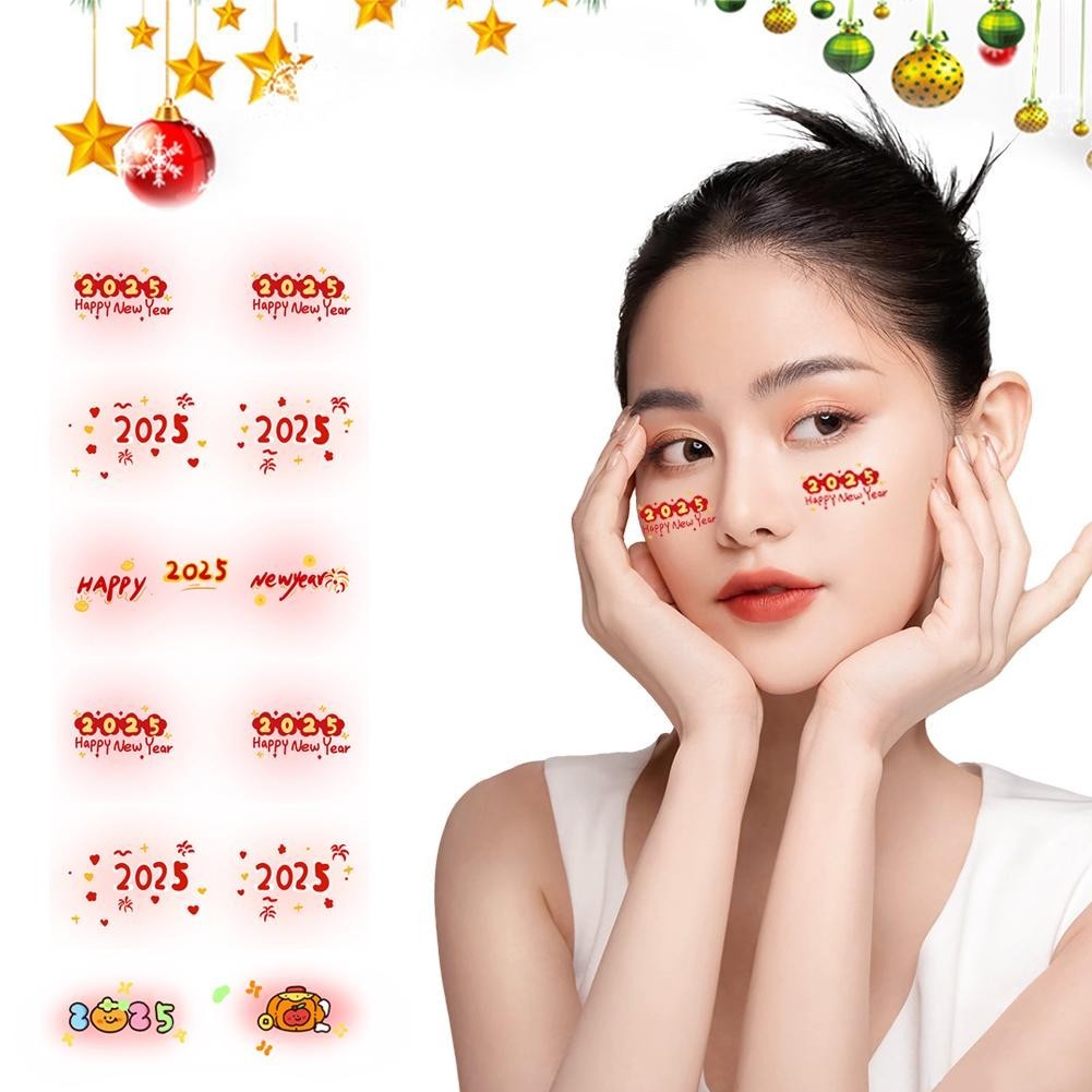 2025 เทศกาลฤดูใบไม้ผลิปีใหม่แต่งหน้าสติกเกอร์ใบหน้ารอยสักชั่วคราวสติกเกอร์หวานสักบลัช ง8จ1