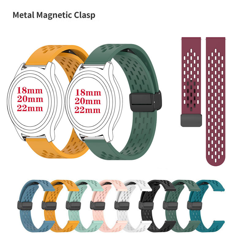 Universal 18 มม.20 มม.22 มม.สายคล้องคอแม่เหล็กซิลิโคนสําหรับนาฬิกา Huawei / Huami Amazfit / Garmin / Samsung Galaxy นาฬิกา