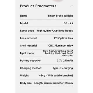 【TH Delivery】ROCKBROS ไฟท้ายจักรยานแบบชาร์จไฟได้กันน้ําสมาร์ทอัตโนมัติเบรค Sensing ไฟท้าย Q5Mini LED อุปกรณ์เสริมจักรยาน