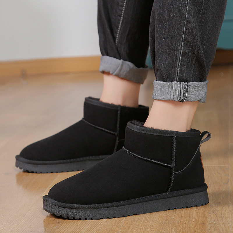 UGG Cross-Border ขายร้อนฤดูหนาวผลิตภัณฑ์ใหม่ผู้ชายของแท้หนังรองเท้าบู๊ตหิมะขนแกะ Warm Anti-Slip รองเ