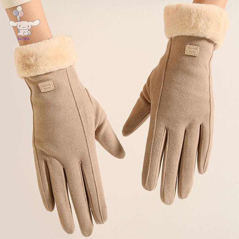 [San] ผู้หญิงฤดูหนาวหนา Plush ถุงมือแฟชั่น Warm Suede กลางแจ้ง Guantes Lady Touchscreen ถุงมือขับรถกีฬาขี่จักรยาน Mittens POP - รูปที่ 2