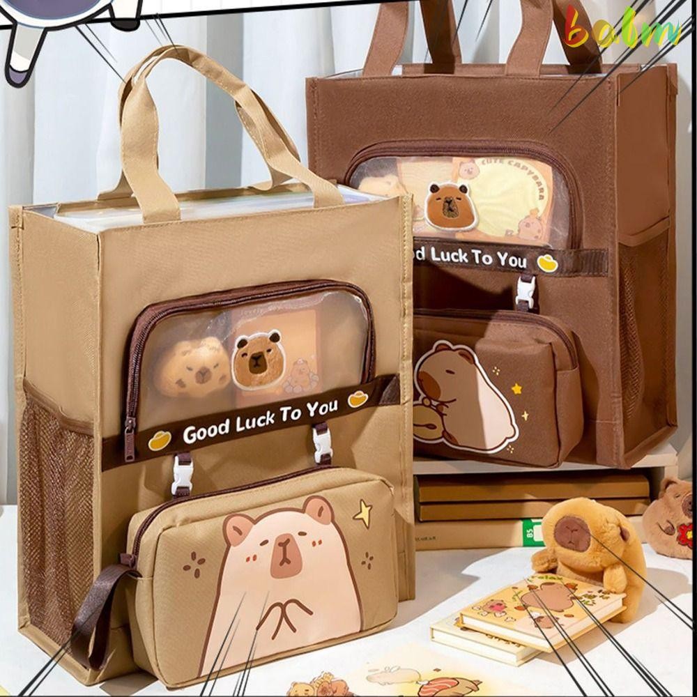 กระเป๋านักเรียน BALM Tote, กระเป๋ากวดวิชาผ้าใบ Capybara, กระเป๋าเก็บศิลปะความจุขนาดใหญ่ห้าชั้นมัลติฟังก์ชั่น อุปกรณ์การเรียนรู้