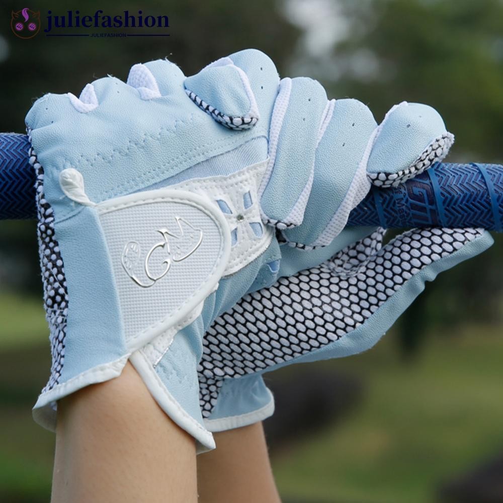 JULIEFASHION 1 คู่ถุงมือกอล์ฟผู้หญิงผ้า PU พร้อมอนุภาคลื่นถุงมือกีฬาระบายอากาศอุปกรณ์กอล์ฟ B9O2