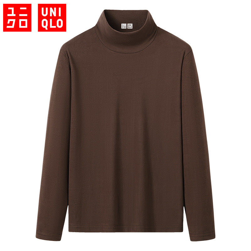 UNIQLO ยูนิโคล่ เสื้อกันหนาวคอสูงผู้ชายที่มีคุณภาพสูงสองด้านแปรงกํามะหยี่อบอุ่นฐานเสื้อกันหนาว