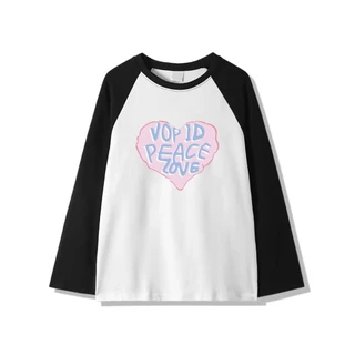 Alva เสื้อยืดแขนยาว คอกลม ทรงหลวมขนาดใหญ่ สีพื้น พิมพ์ลายหัวใจน่ารัก แฟชั่นฤดูใบไม้ผลิและฤดูใบไม้ร่วง #B016