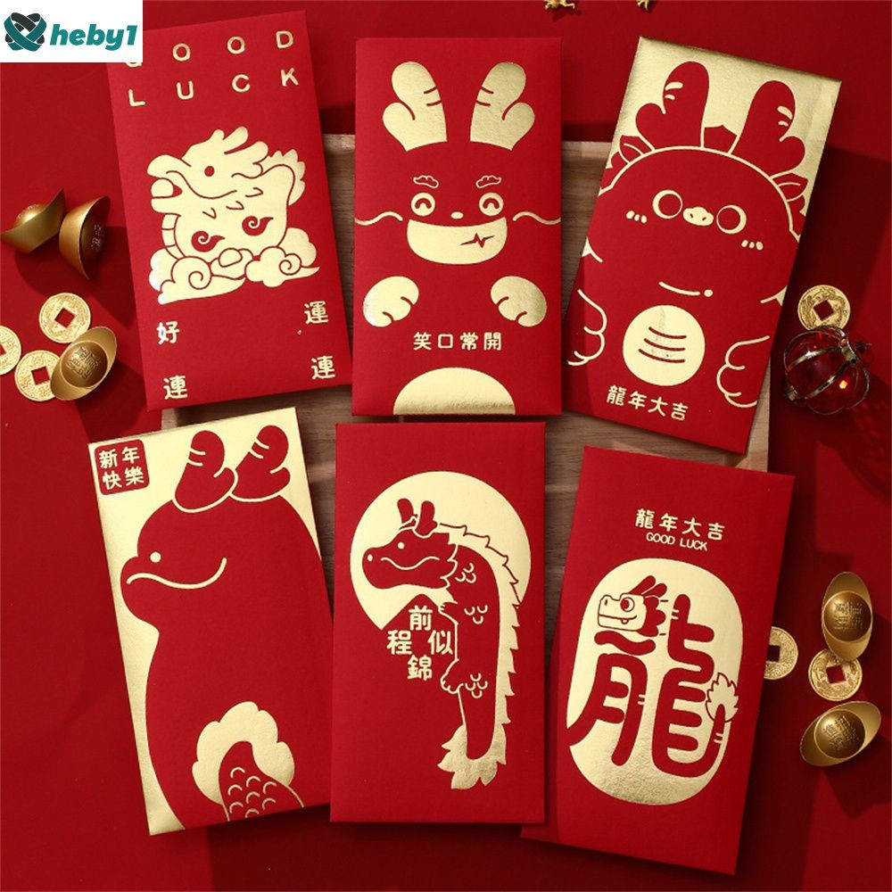 【ลดราคา】ซองแดงตรุษจีน 6 ชิ้น 2025 ซองเงินนำโชค Hongbao ซองแดงสำหรับตกแต่งเทศกาลฤดูใบไม้ผลิ heby1