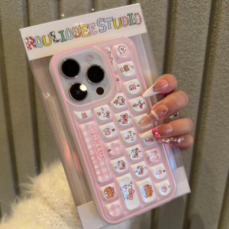 น่ารักคิตตี้แป้นพิมพ์ปลอกสําหรับ ไอโฟน 11 16 15 14 13 12 มือโปร สูงสุด เคสโทรศัพท์เกาหลีเบเกอรี่กรณีนุ่ม ทีพียู กันชนกันกระแทกป้องกันปกหลัง