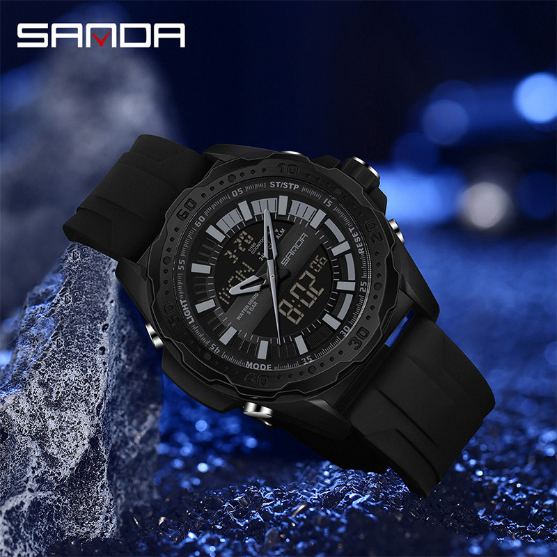 Sanda สีบล็อก Dial Gear Design Multi functional กลางแจ้งกันน้ํานาฬิกาผู้ชาย SD3373-3 ราคา ถูกที่สุด ดีลบีเคเค แกลเลอรีภาพที่ 7