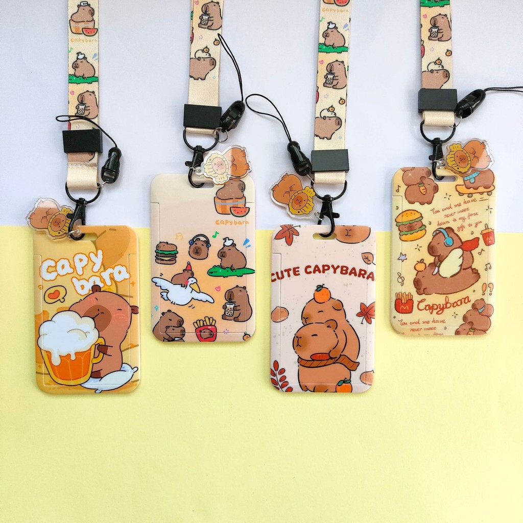 สายคล้องบัตร ที่ใส่บัตร พนักงาน Cartoon Capibara บัตรนักเรียน สายคล้องบัตรพนักงาน ลายการ์ตูน งานอย่างดี สายคล้องคอ