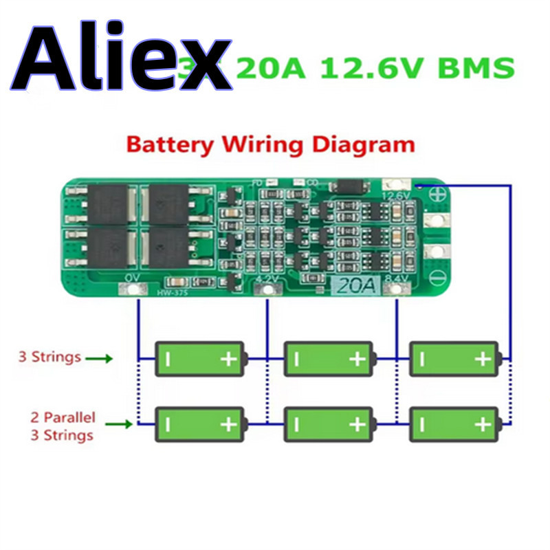 3s 20A Li-ion แบตเตอรี่ลิเธียม 18650 Charger PCB BMS แผ่นป้องกัน 12.6V เซลล์ 59x20x3.4 มม.โมดูล