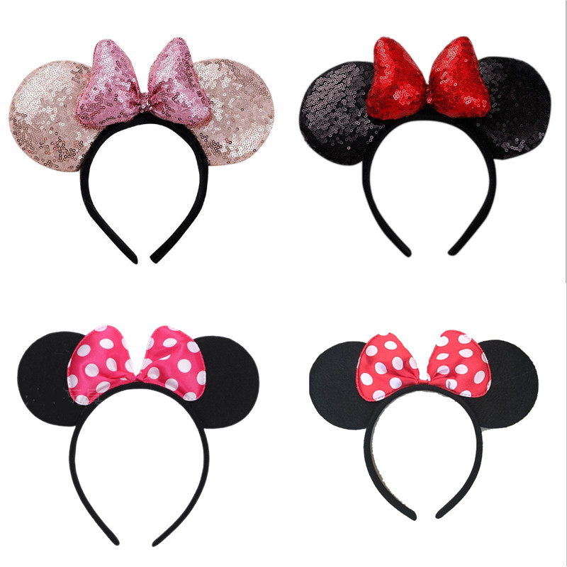 Nnjxd สาวน่ารักเลื่อมโบว์คาดศีรษะสามมิติที่มีสีสันเลื่อมมิกกี้กิ๊บสนามเด็กเล่น หมวก