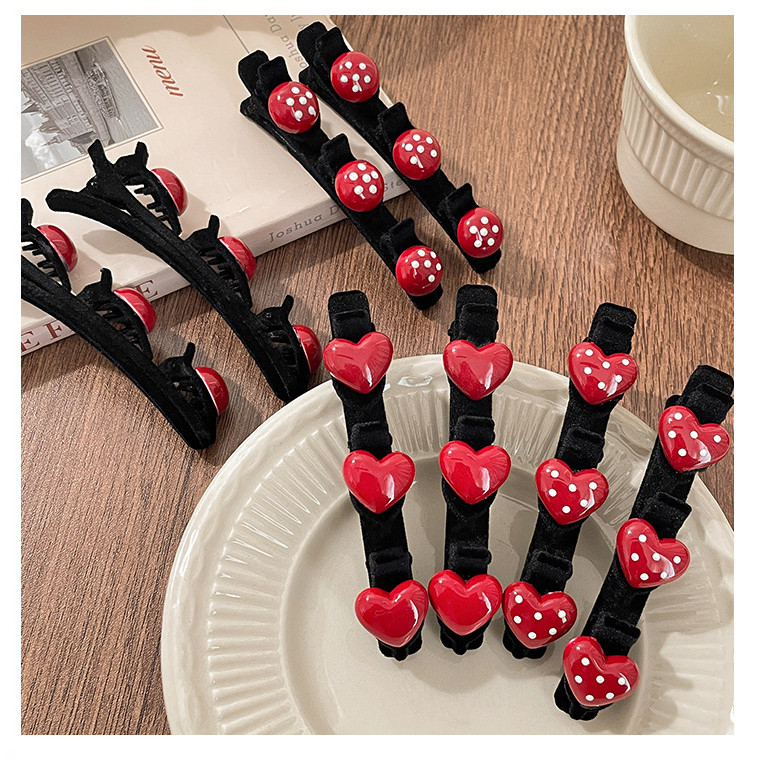 1/2 ชิ้น/ชุดกิ๊บติดผมแฟชั่น เทศกาลฤดูใบไม้ผลิสีแดง รักลายจุด แห่กัน ถักอุปกรณ์เสริมอเนกประสงค์