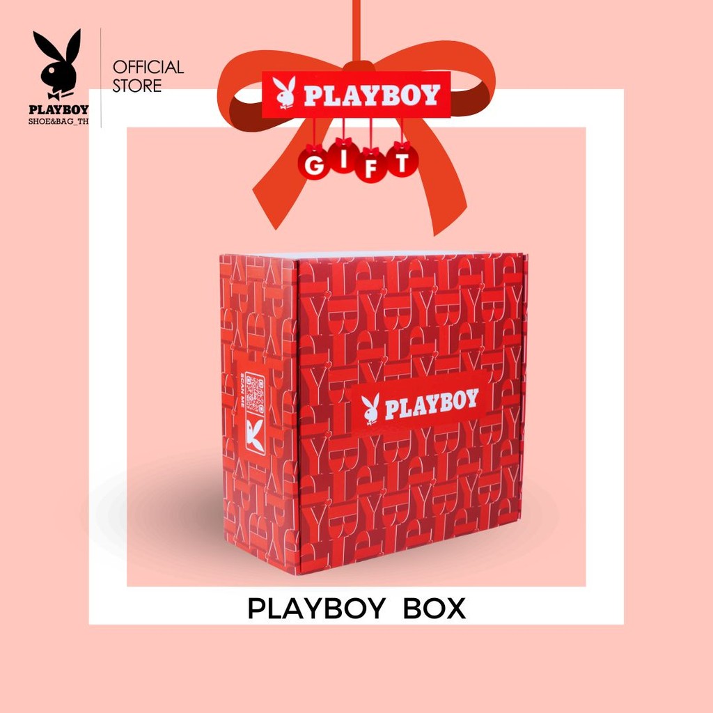 Playboy box กล่องกระดาษใส่กระเป๋าเพลย์บอย กล่องของขวัญแบรนด์ ST-F251PB005-RD ดีไซน์สกรีนโลโก้แบรนด์รอบกล่อง(แถมฟรีการ์ด)