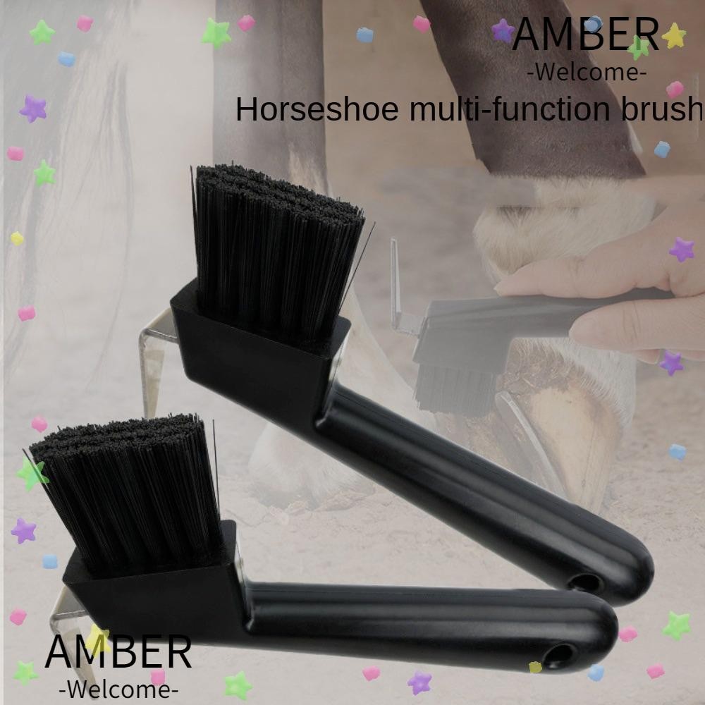 Amber Horses อุปกรณ์ทําความสะอาดร่องกีบม้า, แปรงเลือกกีบม้ามัลติฟังก์ชั่นพลาสติก, เครื่องมือทําความสะอาดเกือกม้าสีดําที่ทนทานแบบพกพา