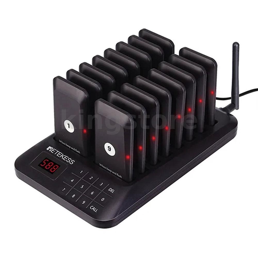 0RETEKESS TD157 ระบบโทรไร้สาย 16 ที่รองแก้ว Buzzer Beeper Bell Receivers 300m Transmission แบตเตอรี่