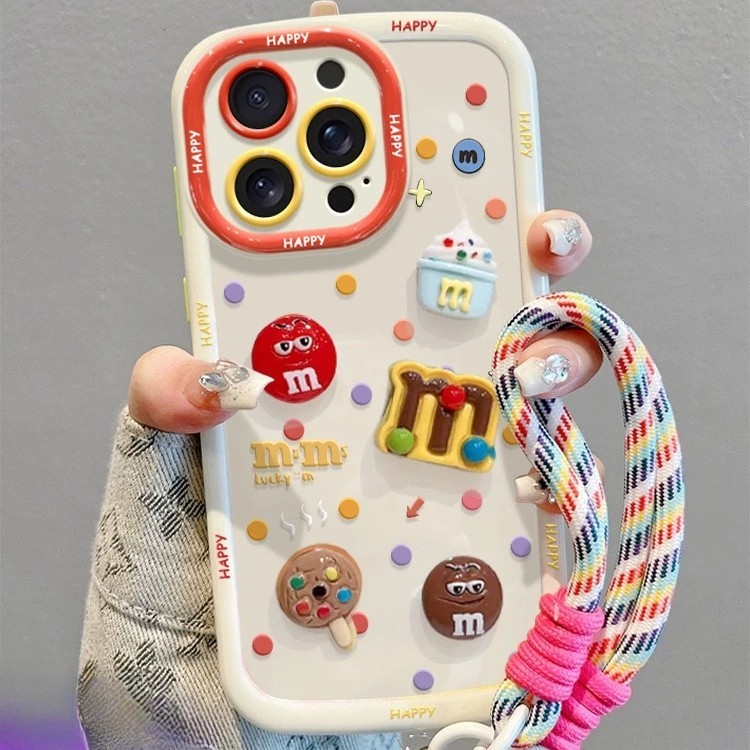 ใช้งานร่วมกับสําหรับ iPhone 16 15 14 13 12 11 Pro MAX X XR XS MAX 7 8 Plus 3D M-Bean Candy เคสโทรศัพท์ฝาครอบนุ่ม