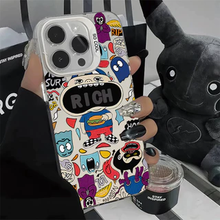 🔥MARIO🔥เคส iPhone โลหะลายกราฟฟิตี้สุดเก๋ที่สร้างสรรค์ ไอโฟน11 16For iPhone 17 12 13 14 15Pro MAX X XS XR XS 6 7 8Plus