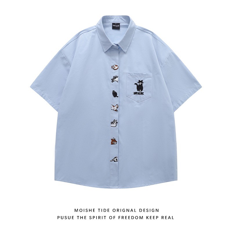 PannoFluxus เสื้อเชิ้ตผู้ชายแขนสั้นแฟชั่นสไตล์ญี่ปุ่นย้อนยุคสไตล์วิทยาลัยสไตล์เป็นกลาง - รูปที่ 2