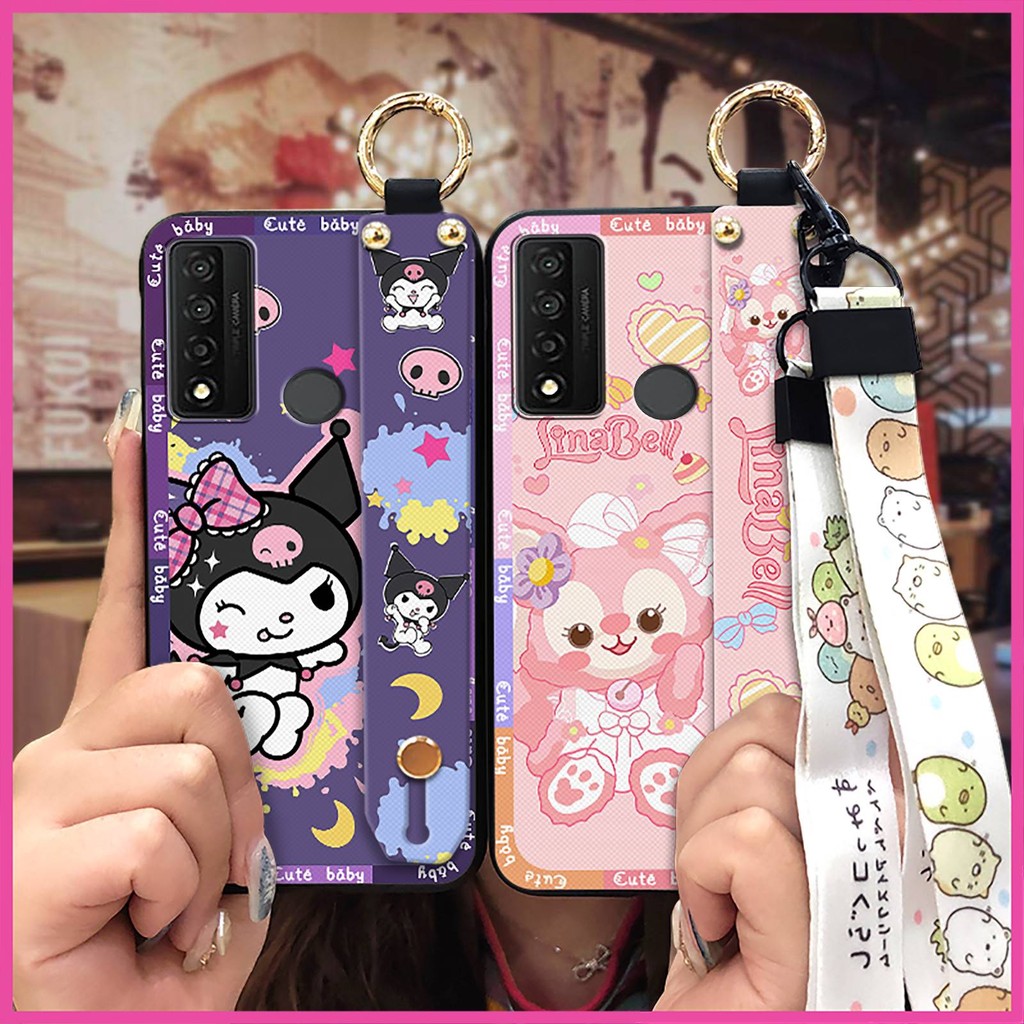 ปกหลังการ์ตูนเคสโทรศัพท์สําหรับ TCL 20R 5G/Bremen 5G/20AX 5G บุคลิกภาพป้องกันกรณีเรขาคณิต Lanyard แฟชั่นออกแบบน่ารักซิลิโคนผู้ใหญ่ Dirt-proof ผู้ถือโทรศัพท์