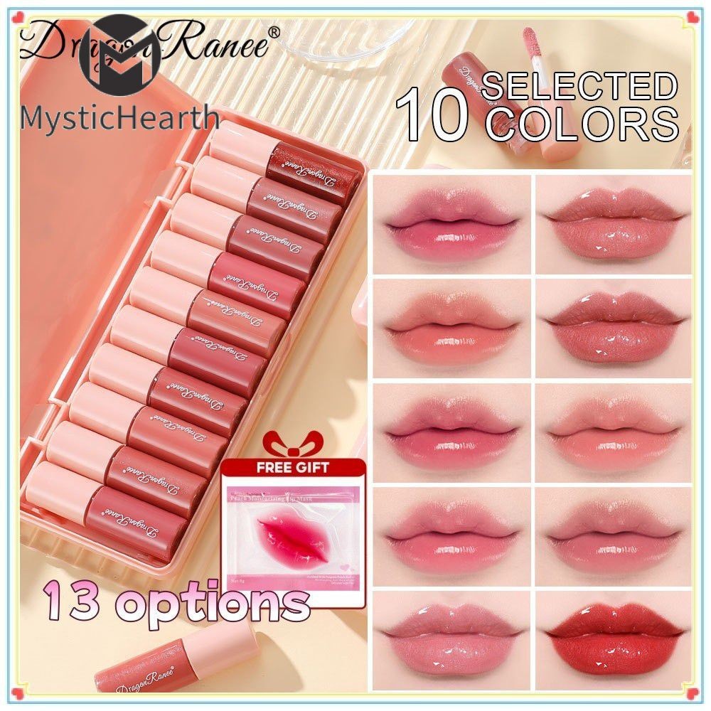 【COD】GIFTDragon Ranee Lip Glaze เซ็ต 10 ชิ้นการ์ตูน ลิปกลอสให้ความชุ่มชื้น ไม่ซีดจางง่าย ลิปกลอสกันน้ำติดทนนาน หวาน 【MysticHearth】