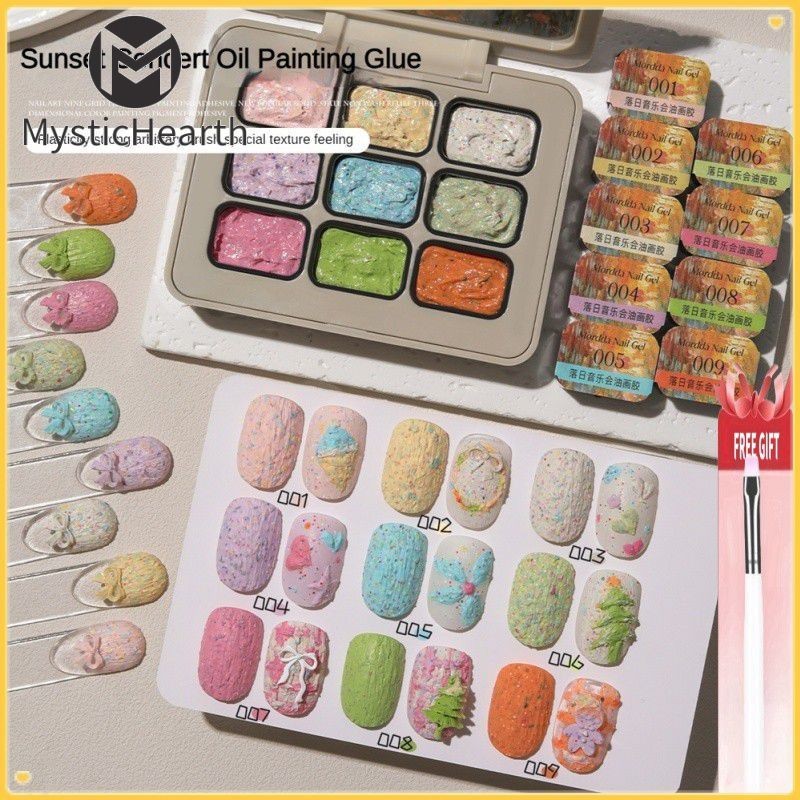 【COD】 [ของขวัญฟรี] Moda New 9-Grid Sunset Concert Texture Painting Free Wash 3d Rubbing Powder Relie