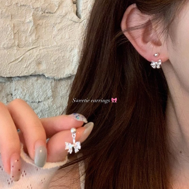 2 ชิ้นผู้หญิงน่ารักเพทาย Bowknot ต่างหูหู Studs PIercing เครื่องประดับ