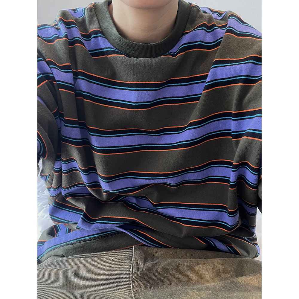 ASRV เสื้อยืดแขนสั้นลายทางสีตัดกันย้อนยุคอเมริกันฤดูร้อนผู้ชายและผู้หญิงเสื้อยืดคอปกเล็ก - รูปที่ 6