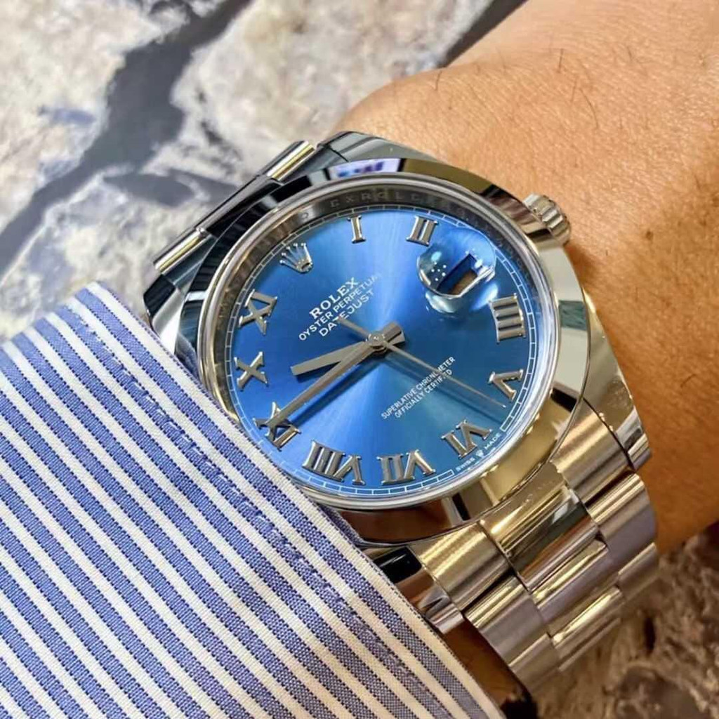 Rolex rotx Log Type 41 นาฬิกาเส้นผ่านศูนย์กลางหน้าปัดสีน้ําเงินสายเหล็กนาฬิกาผู้ชายกลไกอัตโนมัติ126300