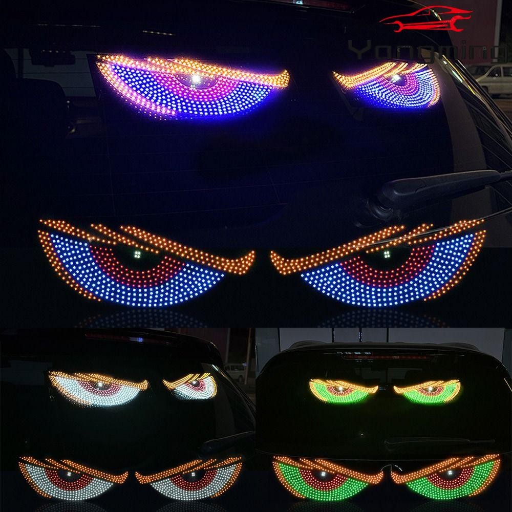 YANGMING รถบรรทุกไฟตาปีศาจ, USB Multi-Mode Dynamic Demon Eye Light, Creative ยืดหยุ่น LED กระจกจอแสดงผลตกแต่งรถ
