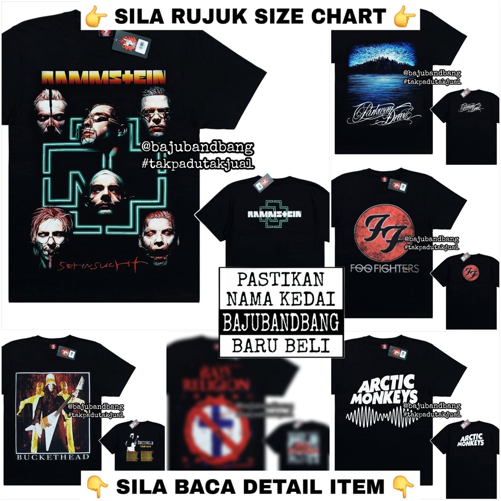 (Pit 18-26) เสื้อยืด Baju Rock Metal Mix Band ROCK YEAH