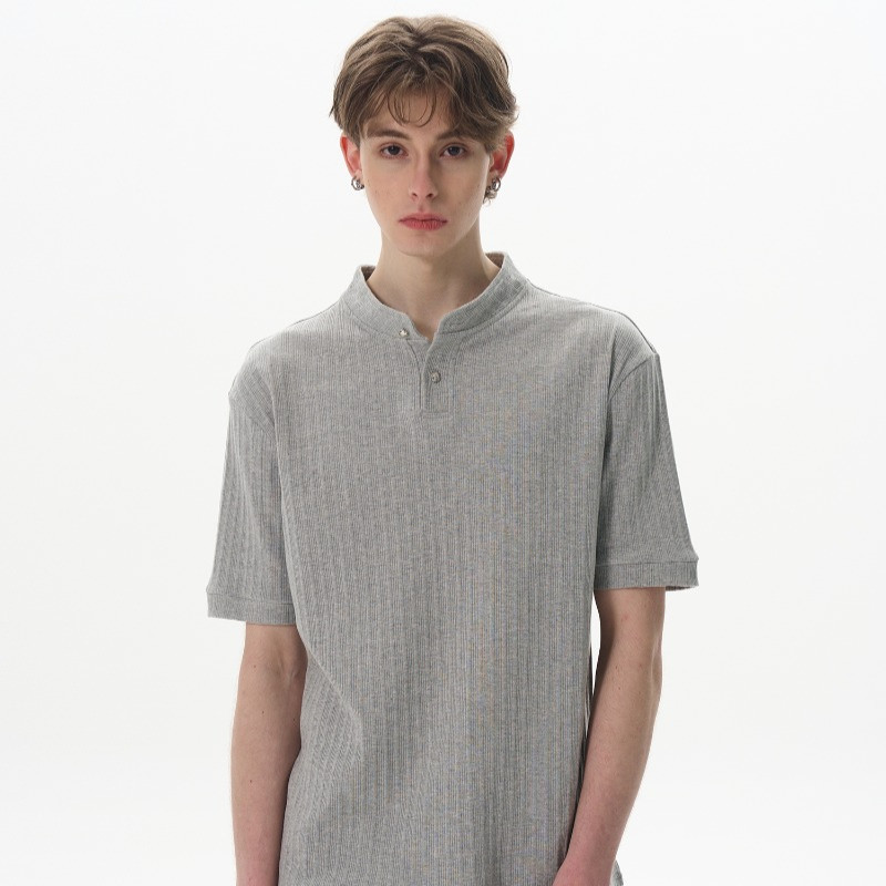 Old Money สไตล์หลวม Henry เสื้อถักแขนสั้นเสื้อยืดผู้ชาย