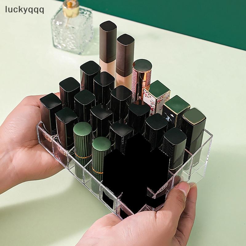 Luckyqqq Clear 9-40 ตารางลิปสติกกรณีแต่งหน้ากล่องเก็บลิปสติกขาตั้งจอแสดงผลผู้ถือเครื่องประดับเครื่องสําอางกล่องอย่างดี