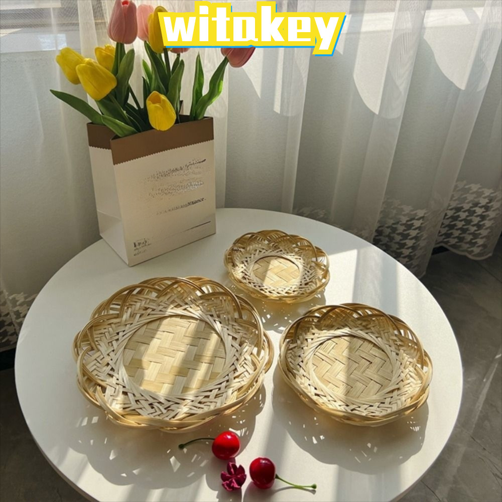WITAKEY ถาดไม้ไผ่ทอ, Home Organizer รอบตะกร้าขนมปังหวาย,ตะกร้าสานไม้ไผ่ทําด้วยมือทนทานห้องนั่งเล่น