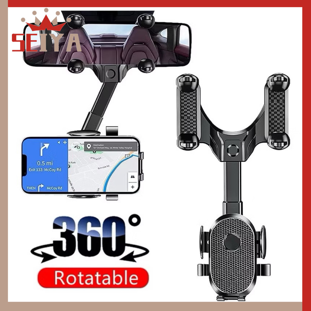 ที่วางโทรศัพรถ ใหม่รถกระจกมองหลังที่วางโทรศัพท์มือถือ360 ° หมุนคลิปโทรศัพท์มือถือนำทางคงที่ยึดสนับสนุนรถ#seiya