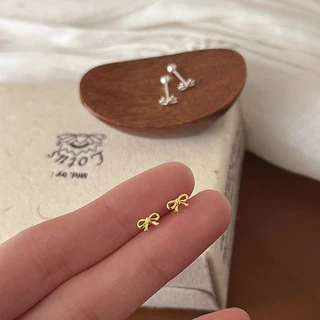 Roselife 1 คู่ S925 เงิน Mini Bow สกรูต่างหูผู้หญิง Pierced หู Studs เครื่องประดับ