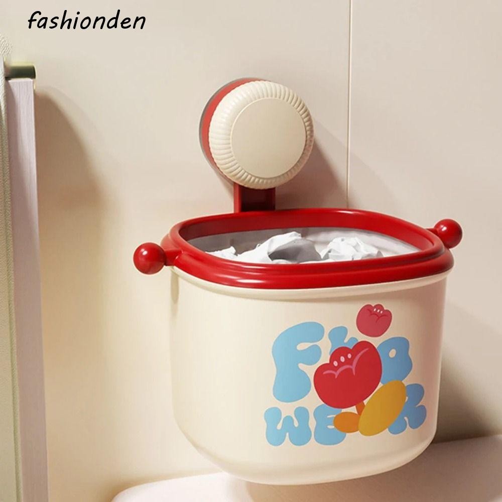 แฟชั่นเดน ถังขยะถ้วยดูด,น่ารักติดผนังห้องน้ําชั้นวางจัดเก็บ,นํามาใช้ใหม่หมัดฟรีทนทานกันน้ําแขวนผนังถังขยะครัว